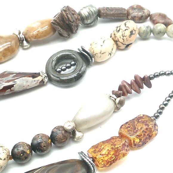 Treska Tribal Double Strand Beaded Necklace Earth Tones Signed - Picture 12 of 16